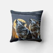 トワイライトで満月の下で狼がハウリング クッション (裏面)