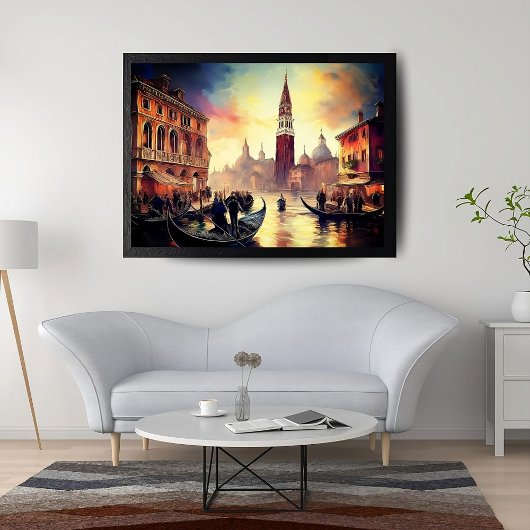 トワイライトのヴェネツィア：ゴンドラと空白熱［赤熱］光を放つ上 | ポスター