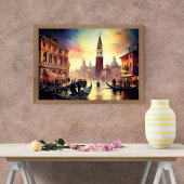 トワイライトのヴェネツィア：ゴンドラと空白熱［赤熱］光を放つ上 | ポスター