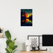 トワイライトの抱擁、森に囲まれた湖 ポスター (ホームオフィス)