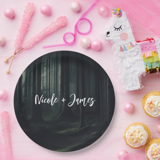 トワイライトの暗いムーディフォレスト結婚の木 ペーパープレート (パーティー)