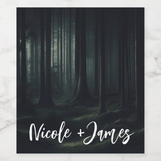 トワイライトの暗いムーディフォレスト結婚の木 ワインラベル (シングルラベル)