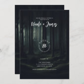 トワイライトの暗いムーディフォレスト結婚の木 招待状 (正面/裏面)