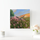 「トワイライトの野素晴らし花」アートクロック スクエア壁時計 (ホーム)