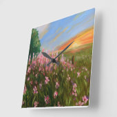 「トワイライトの野素晴らし花」アートクロック スクエア壁時計 (傾斜)