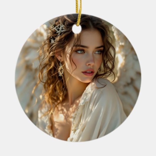 トワイライトガーディアン – 金箔付き翼の天使 セラミックオーナメント (正面)