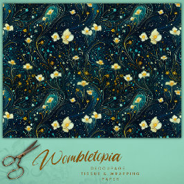 トワイライトガーデンネイビーブルー、金ゴールドフローラデコップル 薄葉紙