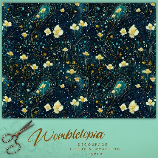 トワイライトガーデンネイビーブルー、金ゴールドフローラデコップル 薄葉紙