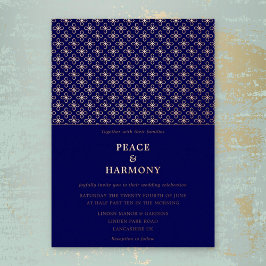 トワイライトチャームバラ金ゴールドネイビーブルー結婚ズ 箔招待状