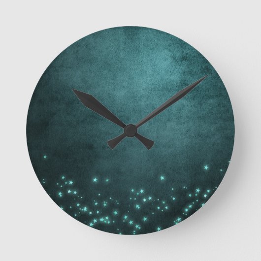 トワイライトティール(緑がかった色) |深いグリーンアクアネオングロースターズ ラウンド壁時計 (正面)