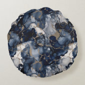 トワイライトネイビーブルーとグレーとアンティーク金ゴールド ラウンドクッション (裏面)