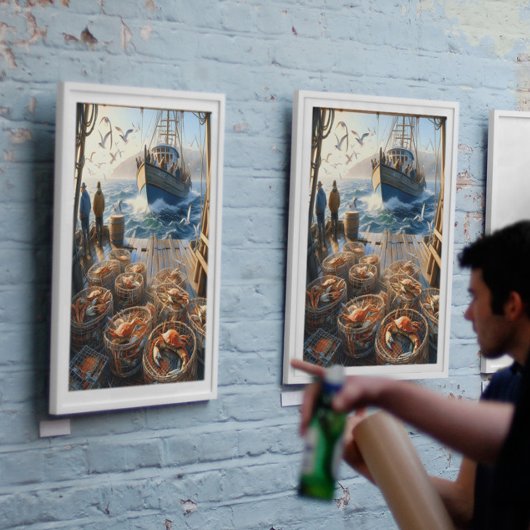 トワイライトハーベスト漁師がカニを集める12x16 ポスター