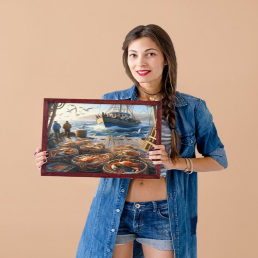 トワイライトハーベスト漁師がカニを集める16x12 ポスター