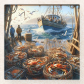 トワイライトハーベスト漁師がカニを集める ガラスコースター (正面)