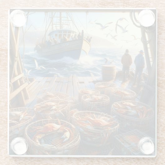 トワイライトハーベスト漁師がカニを集める ガラスコースター (裏面)