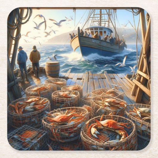 トワイライトハーベスト漁師がカニを集める スクエアペーパーコースター (正面)