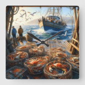 トワイライトハーベスト漁師がカニを集める スクエア壁時計 (正面)