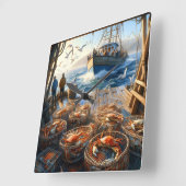 トワイライトハーベスト漁師がカニを集める スクエア壁時計 (傾斜)