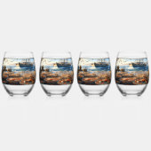 トワイライトハーベスト漁師がカニを集める ステムなしワイングラス (正面)