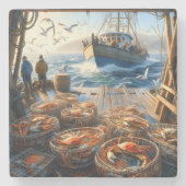 トワイライトハーベスト漁師がカニを集める ストーンコースター (正面)