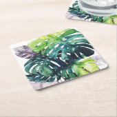 トワイライトパームズスプリットリーフ スクエアペーパーコースター (アングル)