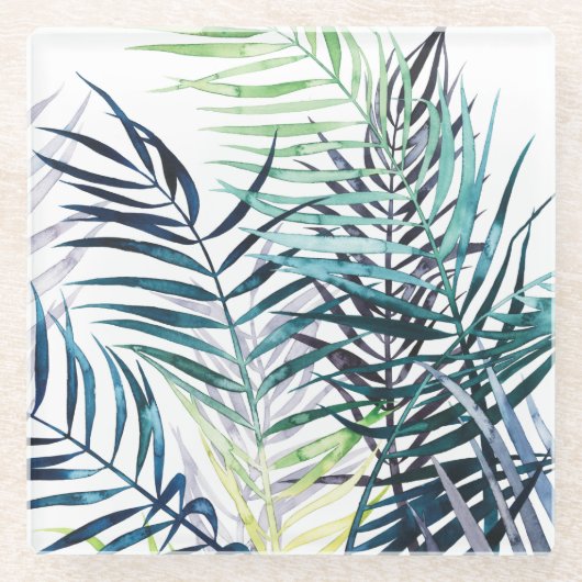 トワイライトパームズトロピカル葉 ガラスコースター (正面)