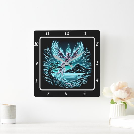 トワイライトピーク上のライジングフェニックス スクエア壁時計 (ホーム)