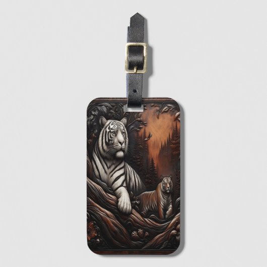 トワイライトフォレストのベンガルタイガーファミリー ラゲッジタグ (正面縦)
