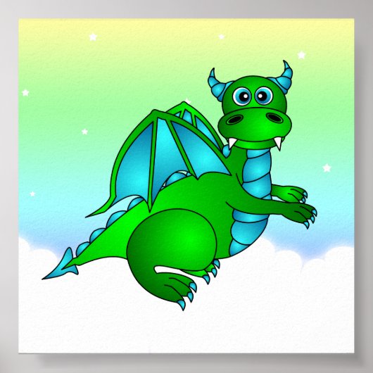 トワイライトフライト – かわいいグリーン&ブルーのドラゴンポスター ポスター (正面)