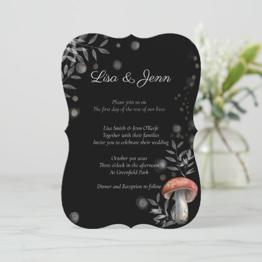 トワイライトマッシュルームコテージコア結婚式招待状 招待状 (スタンド正面)