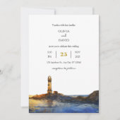 トワイライトロッキーライトハウスウォーターカラービーチ結婚式 招待状 (正面)