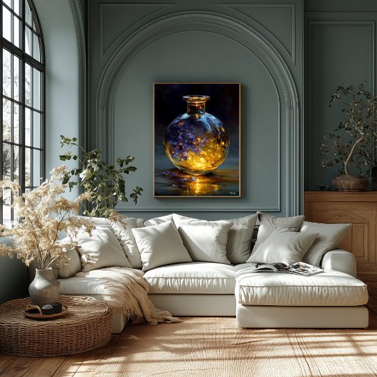 トワイライト花びら白熱［赤熱］光を放つ- Violet Essence inボトル キャンバスプリント