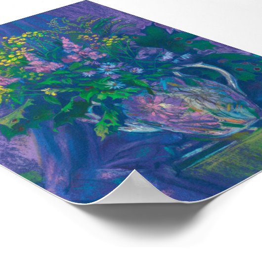 トワイライト&ゴールデンロッドワイルドフラワーズパステル絵画ズ ポスター (角)