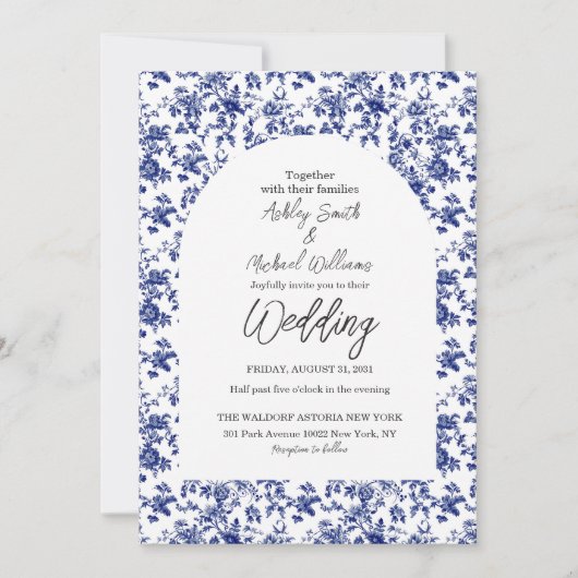 トワエレガントールデジュイブルーフローラフローラ結婚ズ 招待状 (正面)