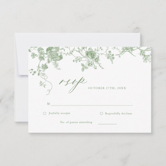 トワビクトリアンールセージ緑のフローラ結婚ズ 出欠カード (正面)