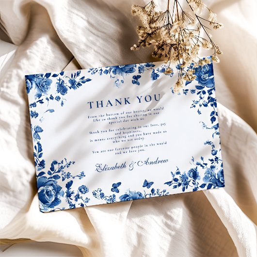 トワビクトリアンールヴィンテージブルーフローラ結婚ズ サンキューカード