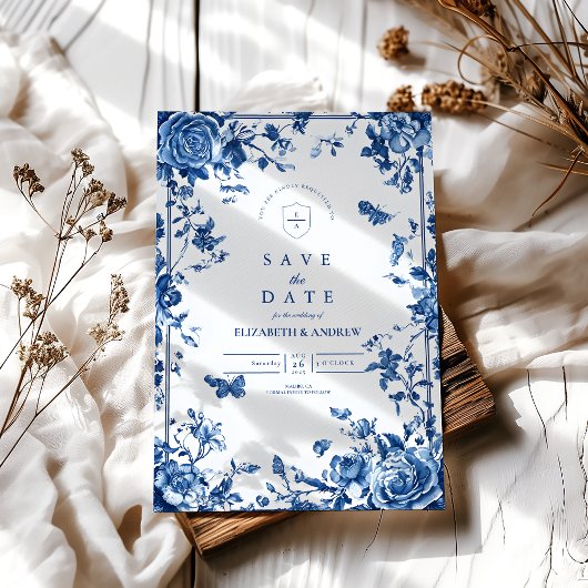 トワビクトリアンールヴィンテージブルーフローラ結婚ズ セーブザデート