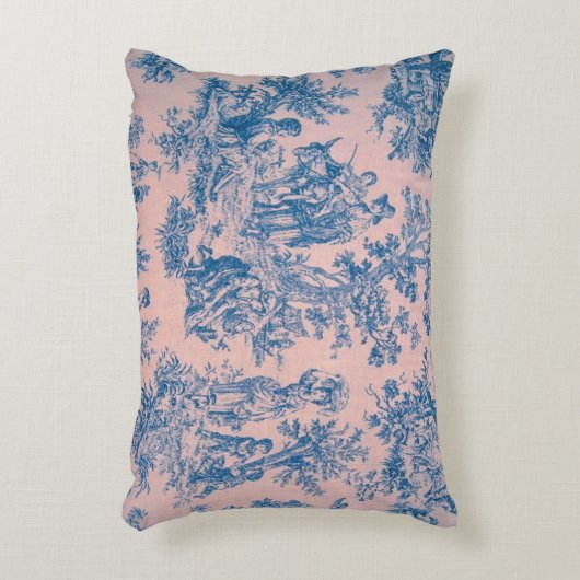 トワフランスのイル・ド・ジュイ・ピンクとブルーエレガント アクセントクッション (正面(垂直))