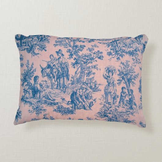 トワフランスのイル・ド・ジュイ・ピンクとブルーエレガント アクセントクッション (裏面)