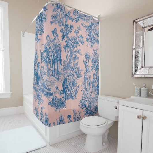 トワフランスのイル・ド・ジョイ・ブルーとピンクエレガント色 シャワーカーテン (インサイチュ)