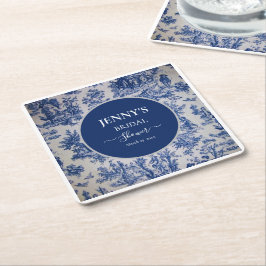 トワフランスのールデジュイブルーアンドホワイトブライダルシャワー スクエアペーパーコースター