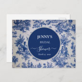 トワフランスのールデジュイブルーアンドホワイトブライダルシャワー 案内ポストカード (正面/裏面)