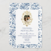 トワフランスのールフローラダスティブルーフォト結婚ズ 招待状 (正面/裏面)