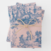 トワフランスのール・ド・ジュイ・ブルーとピンクのデコプティブ ラッピングペーパーシート (インサイチュ)