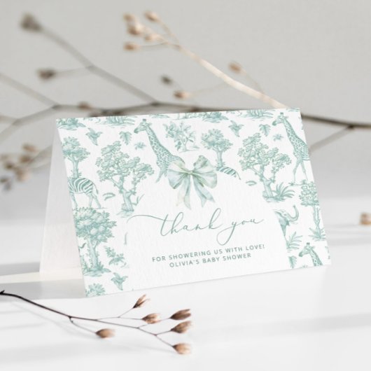 トワル・ド・ジュイ サファリ 緑 リボン ベビーシャワー サンキューカード