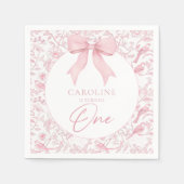 トワル ピンク リボン フラワープリント 1歳 誕生日 ナプキン スタンダードカクテルナプキン (正面)