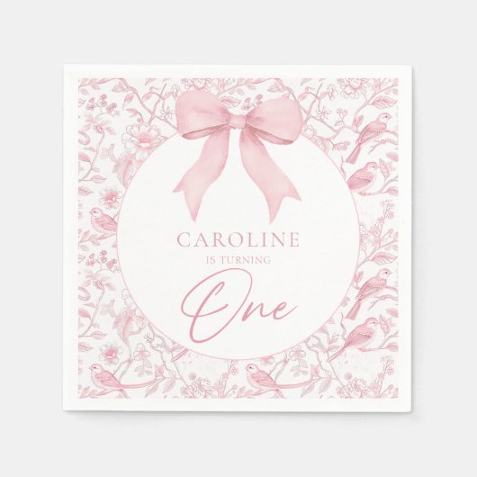 トワル ピンク リボン フラワー 1歳 誕生日 ナプキン スタンダードカクテルナプキン (正面)