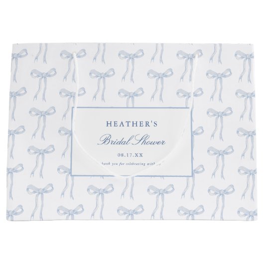 トワル ブルー ボウ タイング ザ ノット ブルー ブライダル シャワー ラージペーパーバッグ (正面)