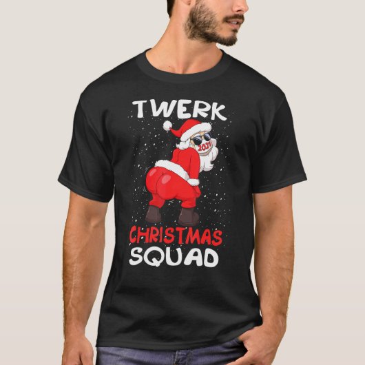 トワーキングサンタクロース顔マスクトワーククリスマス Tシャツ (正面)