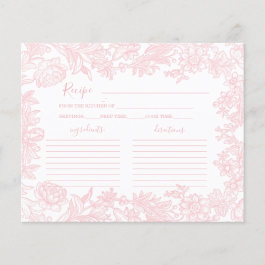 トワールヴィンテージピンクブライダルシャワーレシピカード (正面)